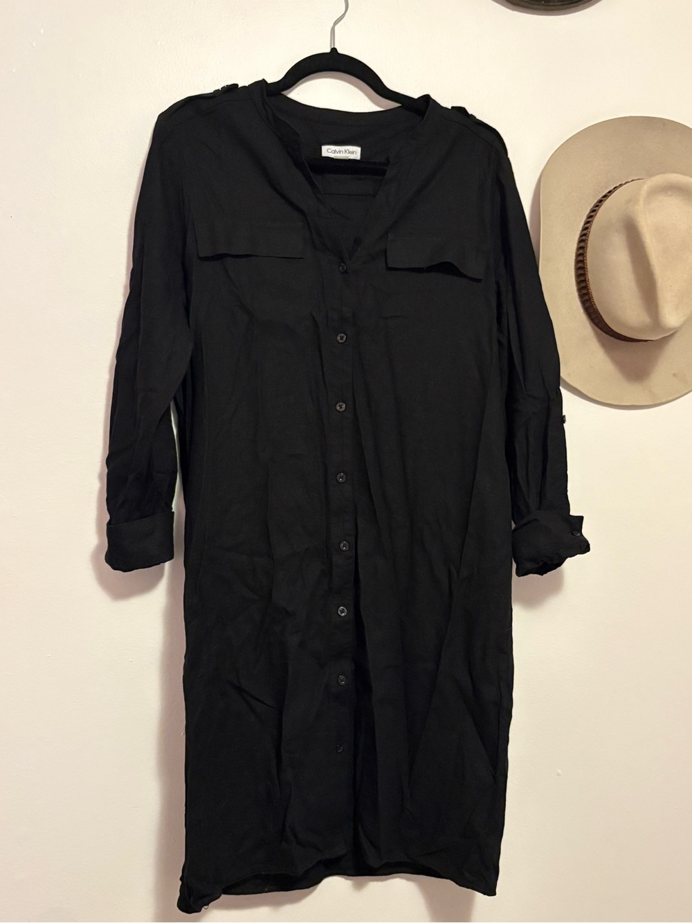 Calvin Klein Black Collared Button Dress